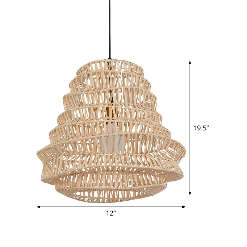 Lasergesneden hanglamp Chinese bamboe 1 kop beige hanglamp, 12"/18" breed Clearhalo