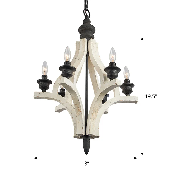 Lasergesneden kroonluchterlamp Scandinavisch hout 4 koppen witte hangende verlichtingsarmatuur met verstelbare ketting Cle...