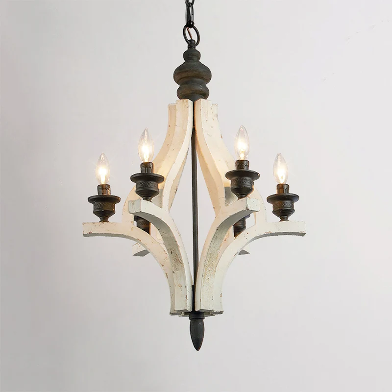 Lasergesneden kroonluchterlamp Scandinavisch hout 4 koppen witte hangende verlichtingsarmatuur met verstelbare ketting Cle...