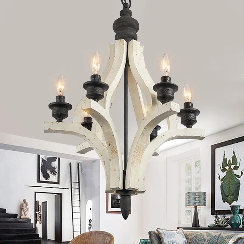 Lasergesneden kroonluchterlamp Scandinavisch hout 4 koppen witte hangende verlichtingsarmatuur met verstelbare ketting Cle...