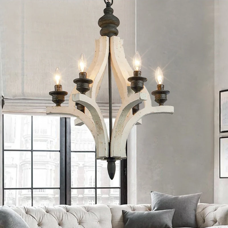 Lasergesneden kroonluchterlamp Scandinavisch hout 4 koppen witte hangende verlichtingsarmatuur met verstelbare ketting Cle...