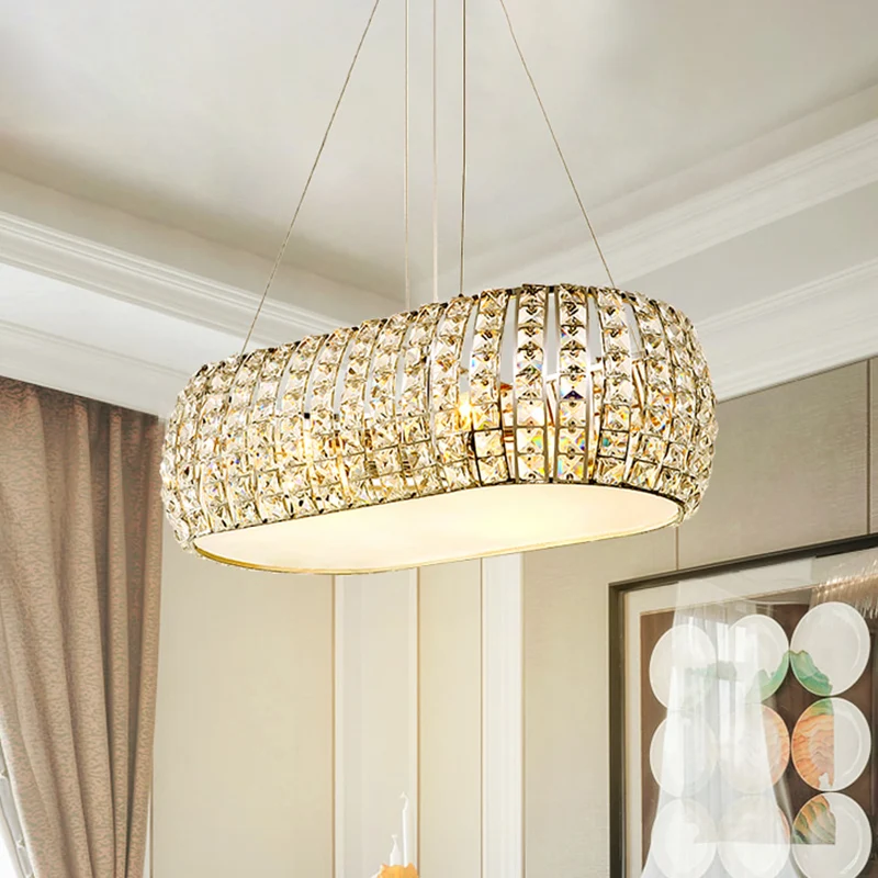 Lasergesneden plafondkroonluchter Traditie Helder Kristal 6 Hoofden Gouden Ophanging Hanglamp Clearhalo