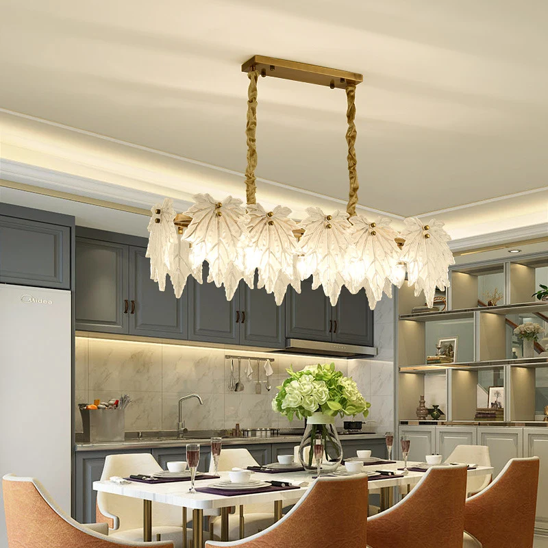 Leaf Island-lamp Modern wit glas 5-kops LED-plafondhanglamp voor eetkamer Clearhalo