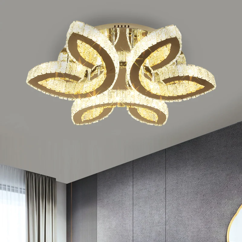 Leaf Slaapkamer Inbouwlamp Hedendaags Helder Rechthoekig Geslepen Kristallen Roestvrijstalen LED Semi Flush Clearhalo