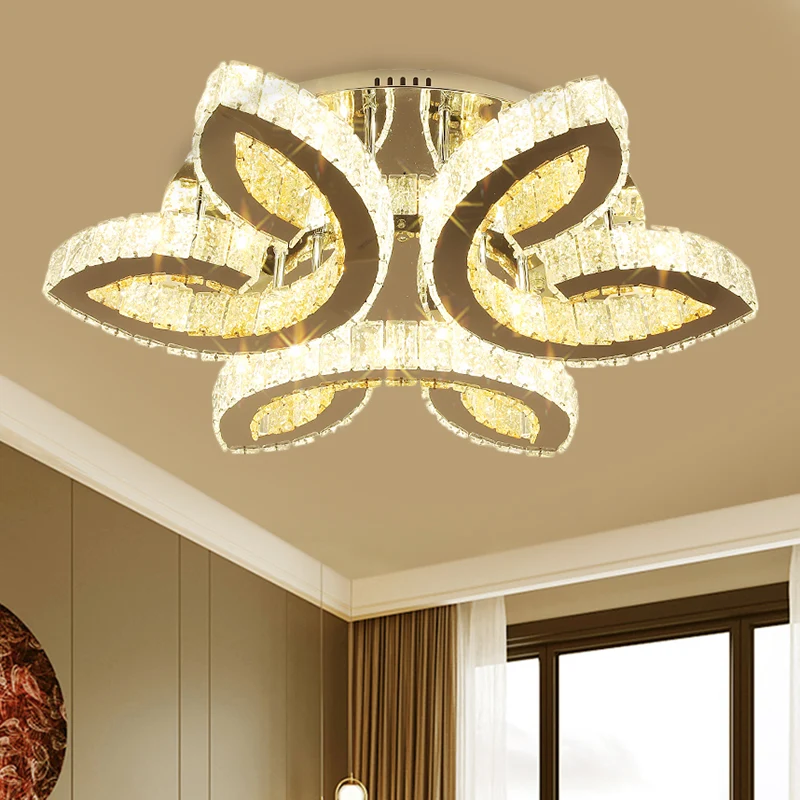 Leaf Slaapkamer Inbouwlamp Hedendaags Helder Rechthoekig Geslepen Kristallen Roestvrijstalen LED Semi Flush Clearhalo