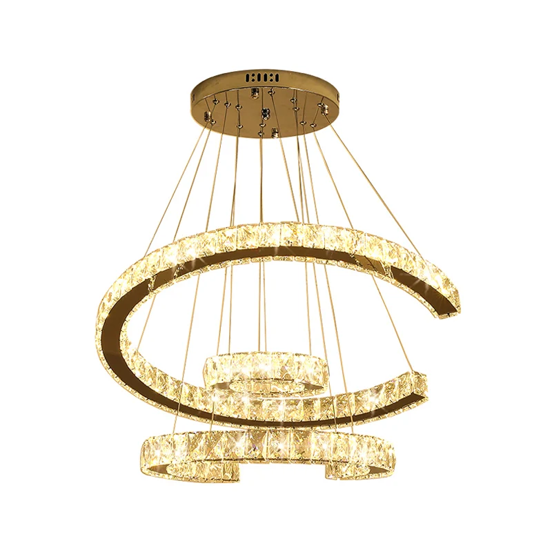 LED 3-laags C-vormige kroonluchter licht modern roestvrij staal helder rechthoekig geslepen kristallen plafondlamp, 21 "/2...
