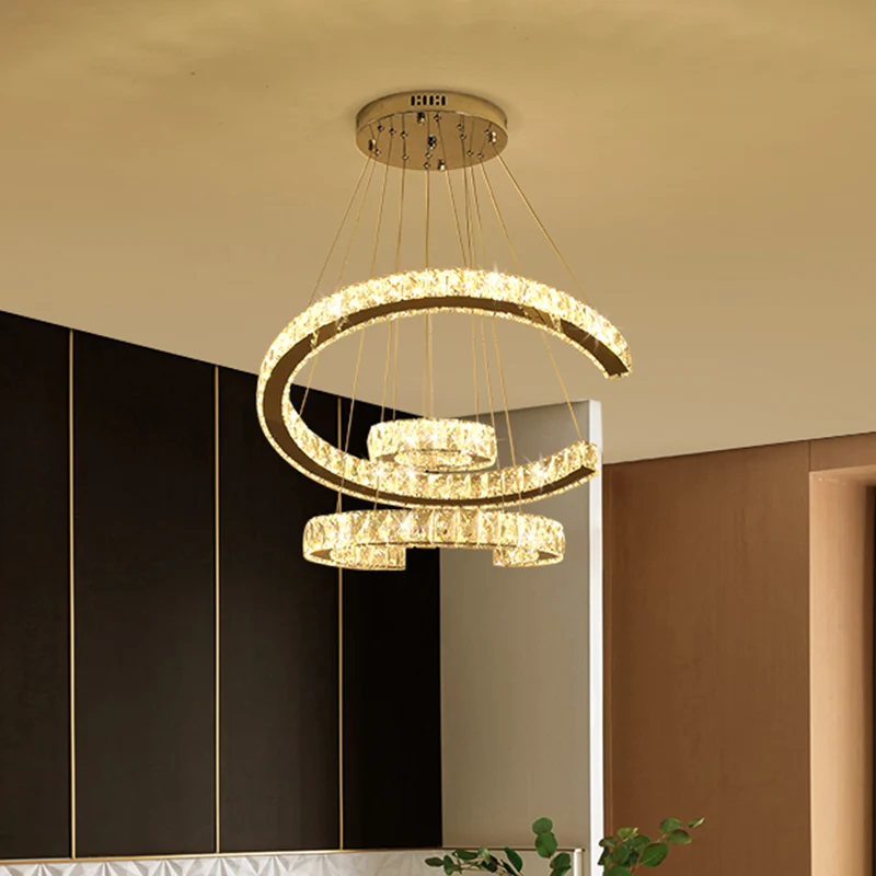 LED 3-laags C-vormige kroonluchter licht modern roestvrij staal helder rechthoekig geslepen kristallen plafondlamp, 21 "/2...
