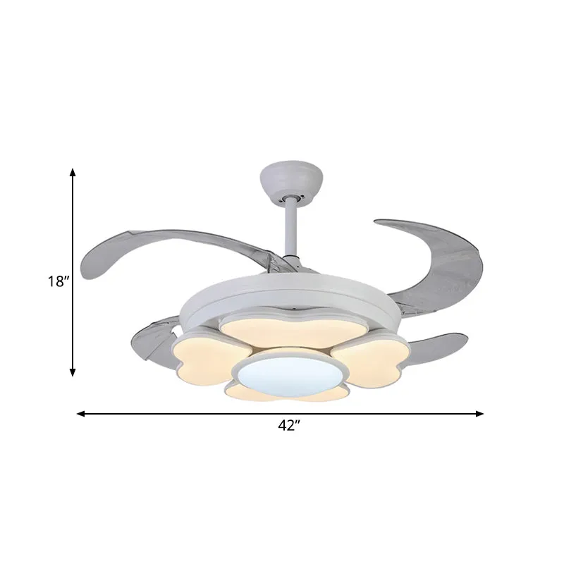 42" W LED acryl hangende ventilatorlamp Noordse witte ring slaapkamer semi-inbouwlamp met 4 bladen, afstandsbediening/muur...