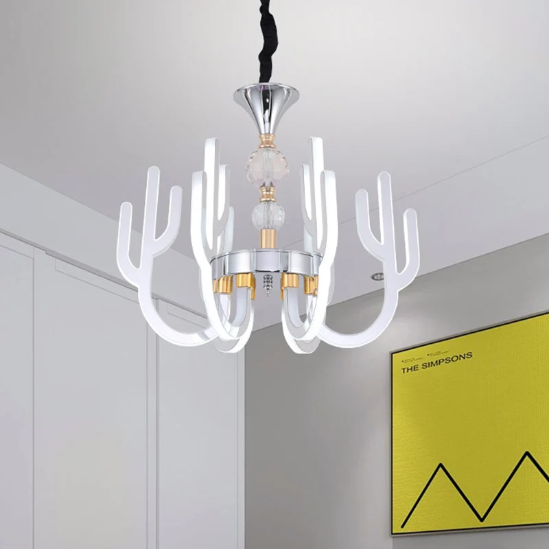 LED Cactus Kroonluchter Lichtpunt Moderne Chroom Kristallen Hanglamp voor Eetkamer Clearhalo