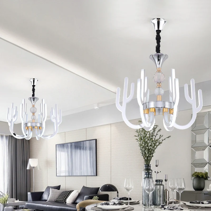 LED Cactus Kroonluchter Lichtpunt Moderne Chroom Kristallen Hanglamp voor Eetkamer Clearhalo