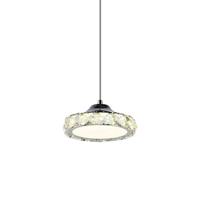 LED gefacetteerde kristallen plafondhanglamp Eenvoud Chroom Ronde eetkamer hanglamp warm/wit licht Clearhalo