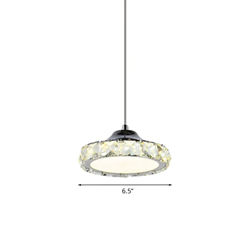 LED gefacetteerde kristallen plafondhanglamp Eenvoud Chroom Ronde eetkamer hanglamp warm/wit licht Clearhalo