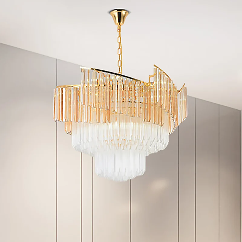 LED gelaagde kroonluchter licht eigentijds kristallen hangend plafondlicht goud voor slaapkamer Clearhalo