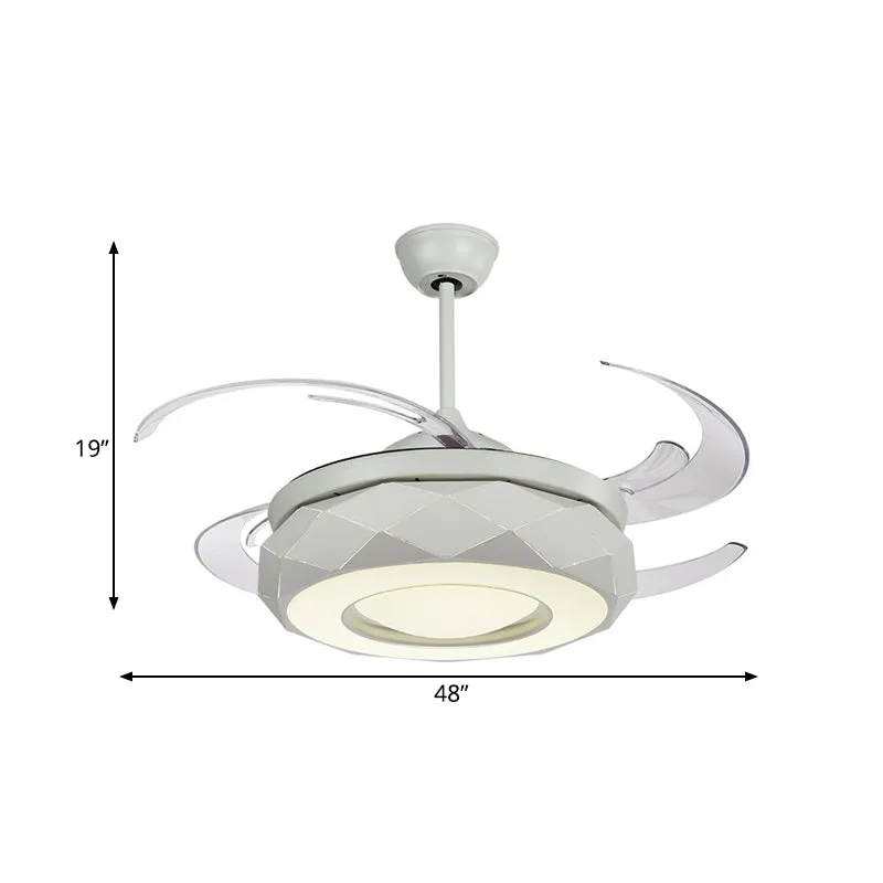 48" W LED plafondventilator verlichting moderne woonkamer 8 bladen semi-inbouwlamp met donut acryl kap wit Clearhalo