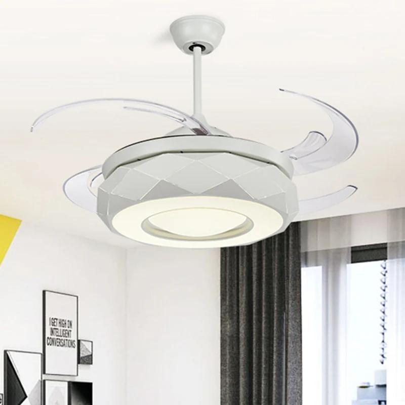 48" W LED plafondventilator verlichting moderne woonkamer 8 bladen semi-inbouwlamp met donut acryl kap wit Clearhalo