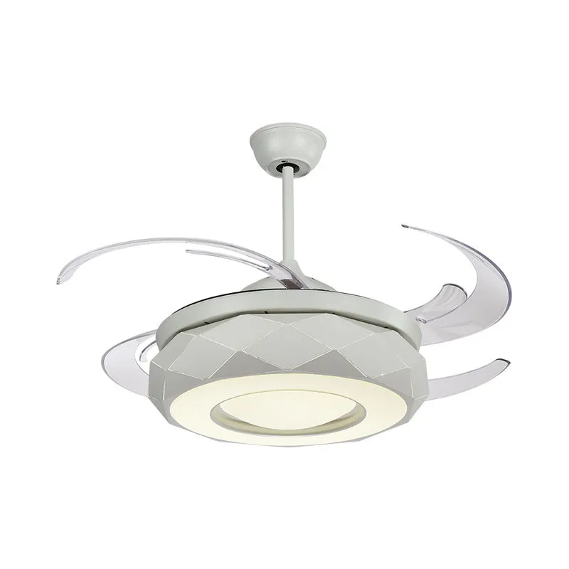 48" W LED plafondventilator verlichting moderne woonkamer 8 bladen semi-inbouwlamp met donut acryl kap wit Clearhalo