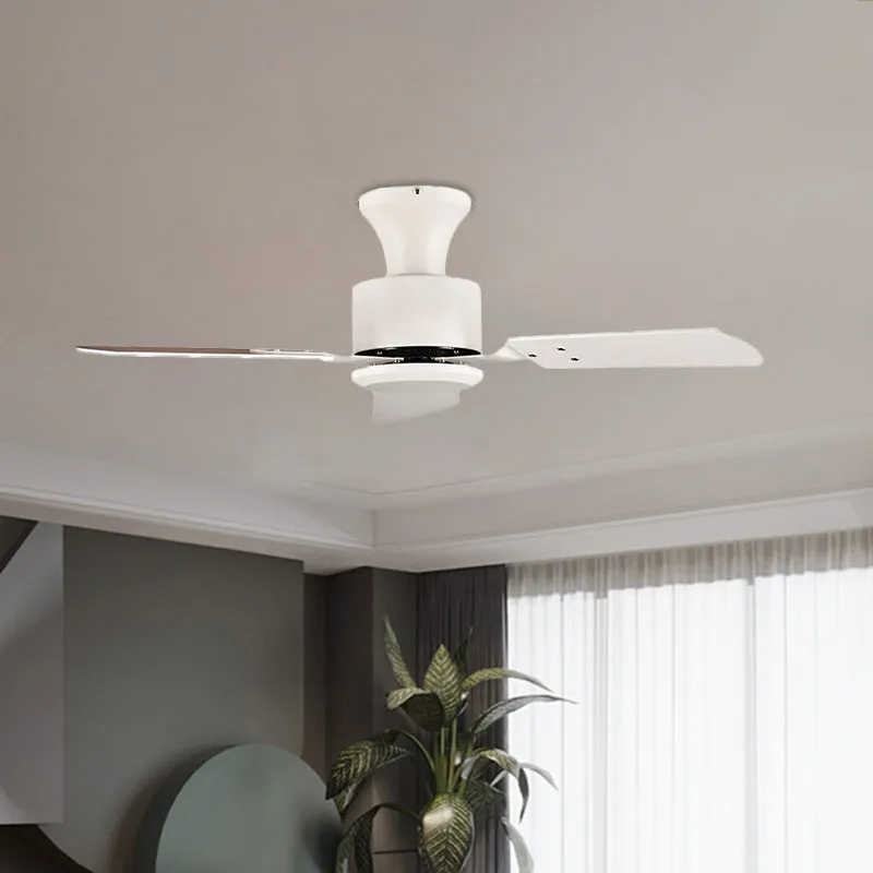 LED ronde hangventilator licht modernisme wit metaal semi-inbouwverlichting met 3 houten bladen, 32"/36" breedte Clearhalo