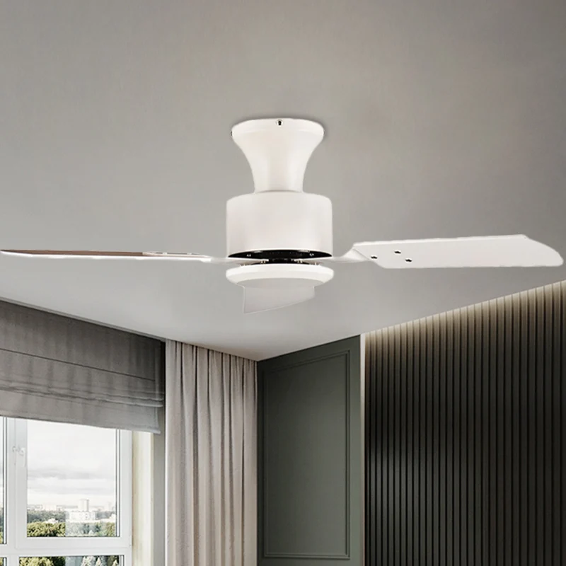 LED ronde hangventilator licht modernisme wit metaal semi-inbouwverlichting met 3 houten bladen, 32"/36" breedte Clearhalo