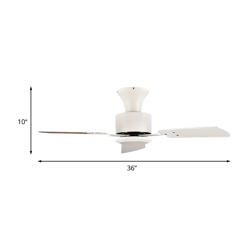 LED ronde hangventilator licht modernisme wit metaal semi-inbouwverlichting met 3 houten bladen, 32"/36" breedte Clearhalo