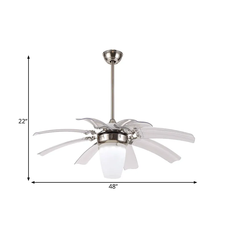 48" W LED semi-inbouw hedendaagse kegel opaal glas 8 bladen plafondventilator verlichting zilver voor slaapkamer Clearhalo