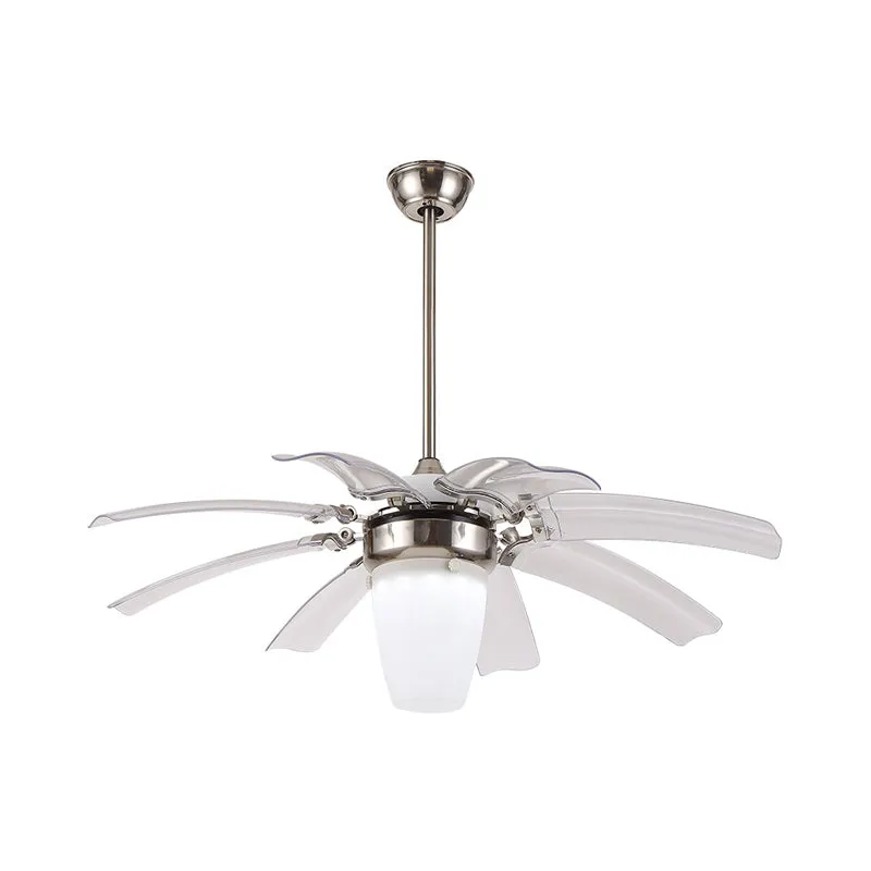 48" W LED semi-inbouw hedendaagse kegel opaal glas 8 bladen plafondventilator verlichting zilver voor slaapkamer Clearhalo