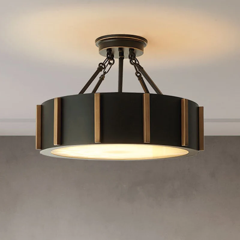 LED semi-inbouw trommellicht rustiek zwart metallic dichtbij plafondlamp, warm licht Clearhalo