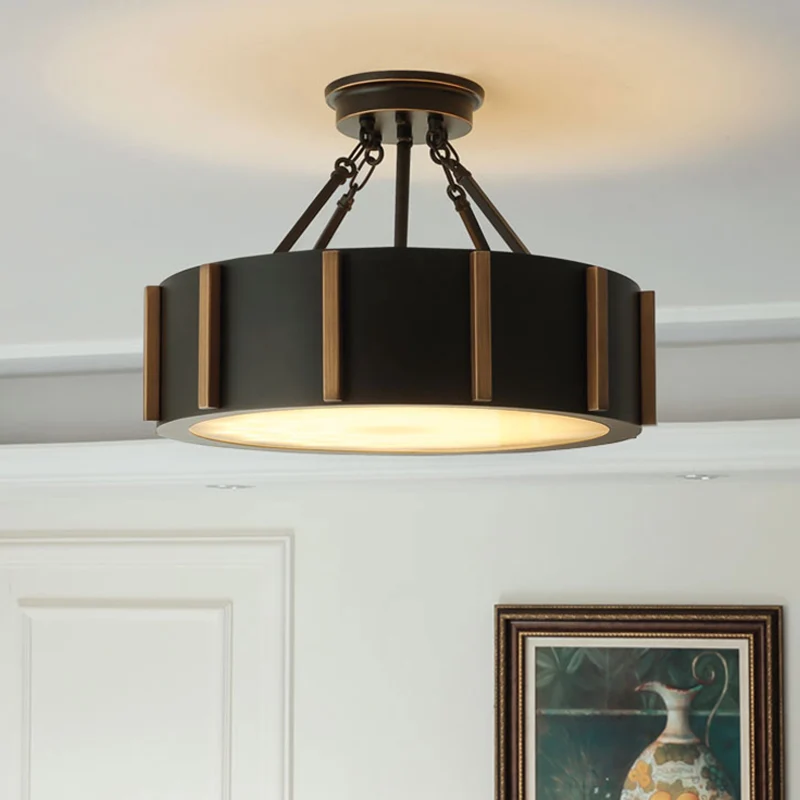 LED semi-inbouw trommellicht rustiek zwart metallic dichtbij plafondlamp, warm licht Clearhalo