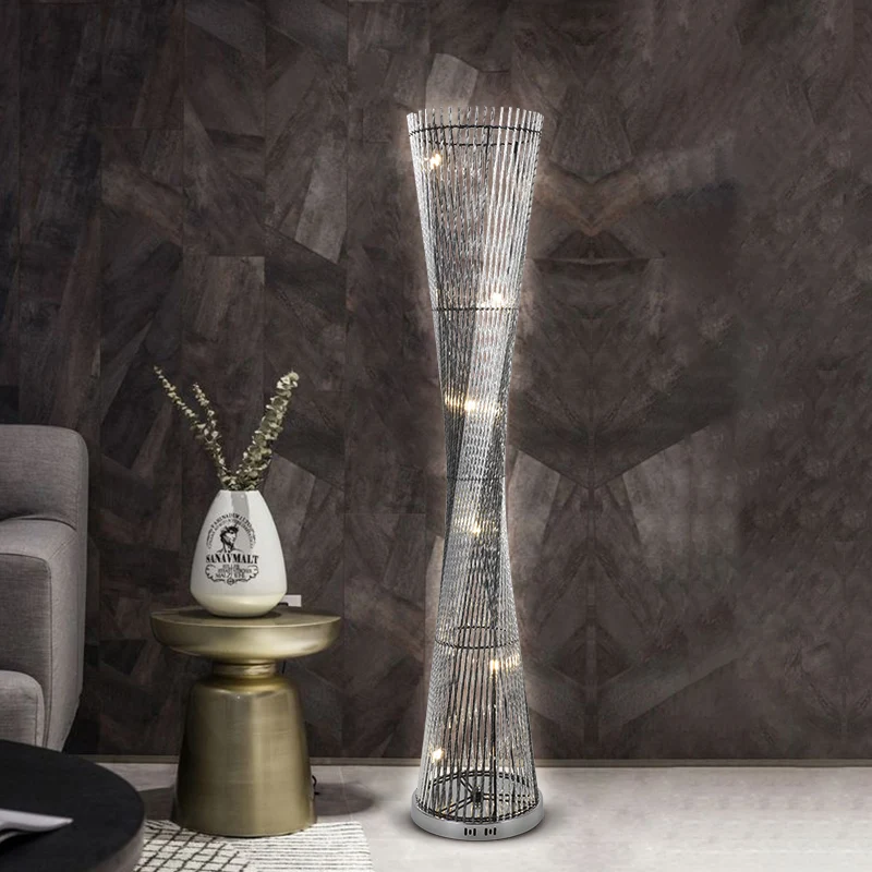 LED Staande Vloerlamp Art Decor Spiraal Cilinder Aluminium Staand Licht Zwart en Zilver Clearhalo
