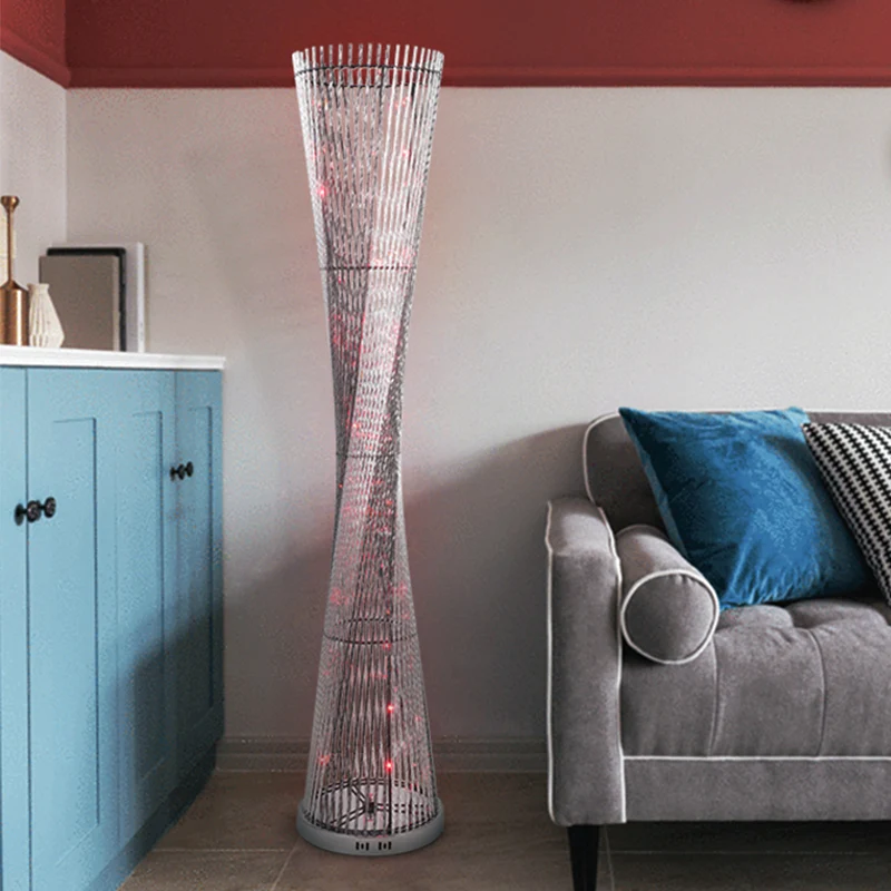 LED Staande Vloerlamp Art Decor Spiraal Cilinder Aluminium Staand Licht Zwart en Zilver Clearhalo