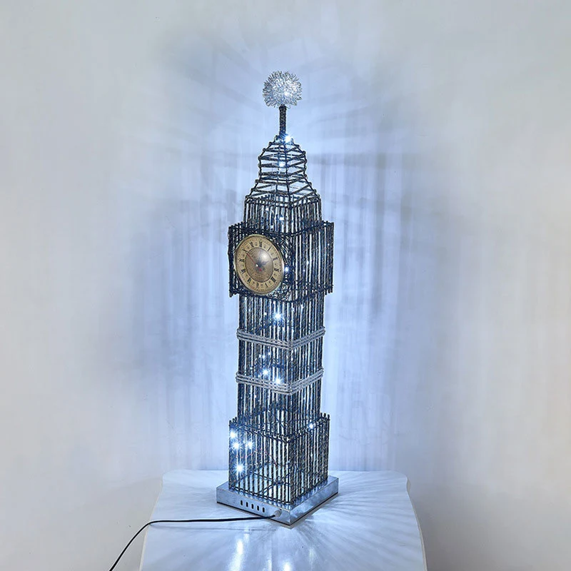 LED staande vloerlamp traditionele klokkentoren aluminium draad vloerlamp zilver/goud voor woonkamer Clearhalo