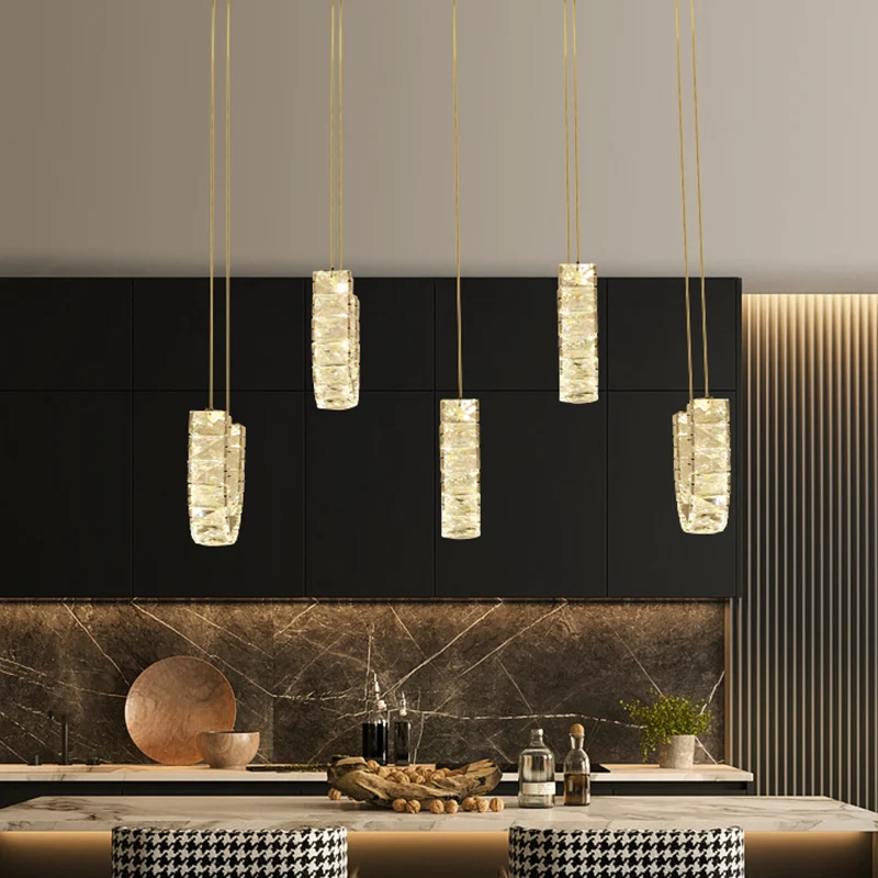 LED U-vormige multi-hanglamp Moderne roestvrijstalen heldere rechthoekig geslepen kristallen slingerlamp Clearhalo