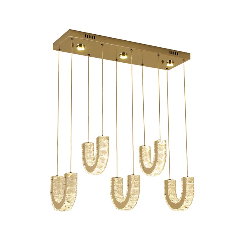 LED U-vormige multi-hanglamp Moderne roestvrijstalen heldere rechthoekig geslepen kristallen slingerlamp Clearhalo