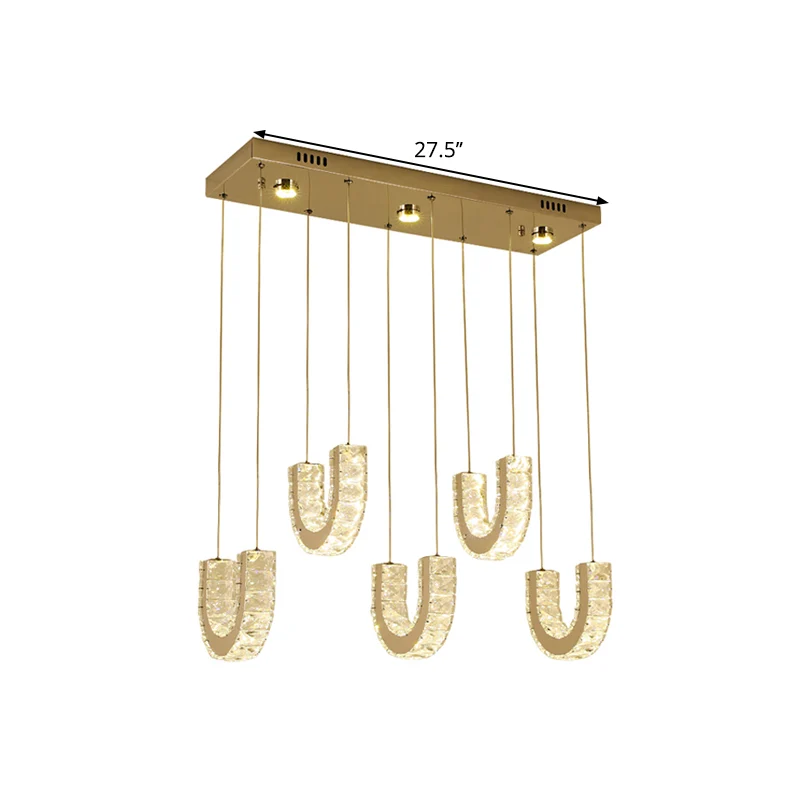 LED U-vormige multi-hanglamp Moderne roestvrijstalen heldere rechthoekig geslepen kristallen slingerlamp Clearhalo