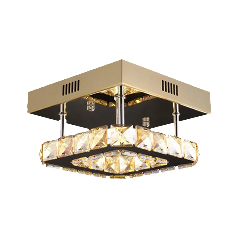 LED vierkante plafondlamp modern goud/roestvrij staal helder gefacetteerde kristallen blokken semi-inbouw wit/warm licht C...