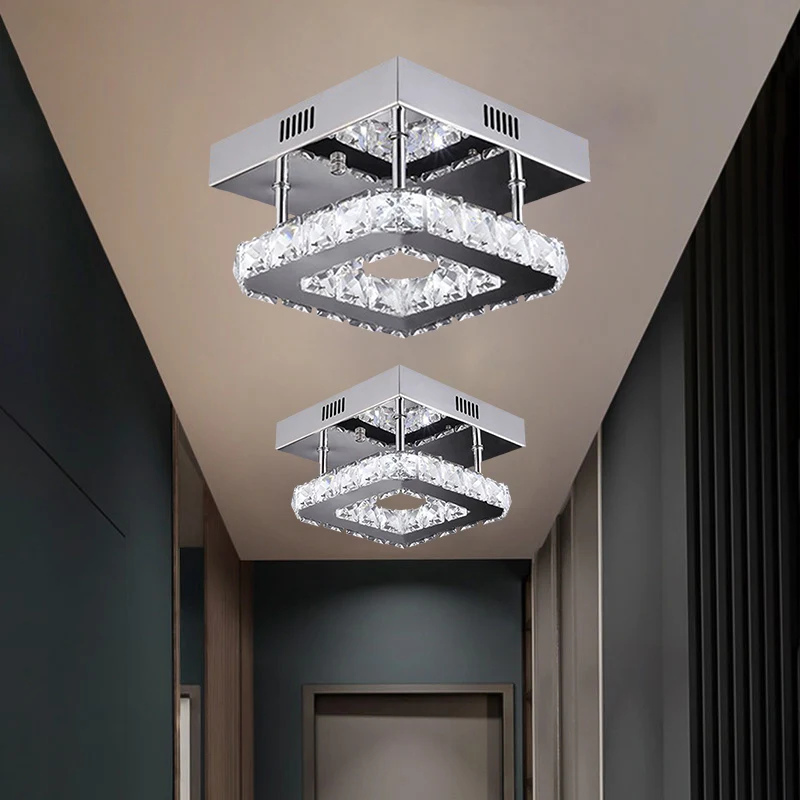 LED vierkante plafondlamp modern goud/roestvrij staal helder gefacetteerde kristallen blokken semi-inbouw wit/warm licht C...