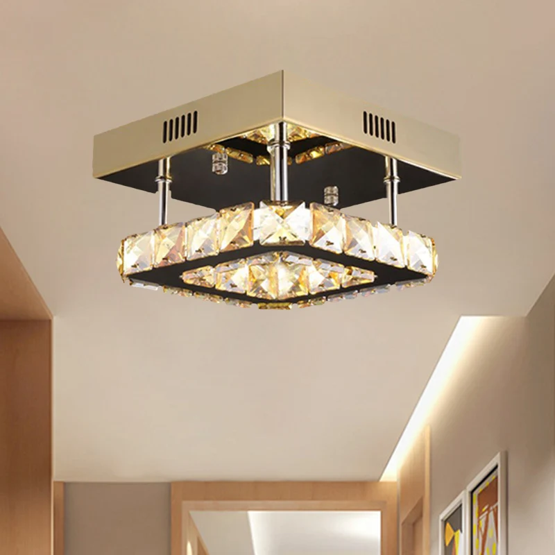 LED vierkante plafondlamp modern goud/roestvrij staal helder gefacetteerde kristallen blokken semi-inbouw wit/warm licht C...