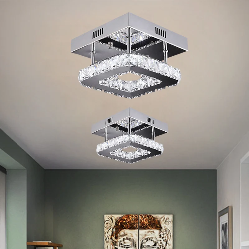 LED vierkante plafondlamp modern goud/roestvrij staal helder gefacetteerde kristallen blokken semi-inbouw wit/warm licht C...