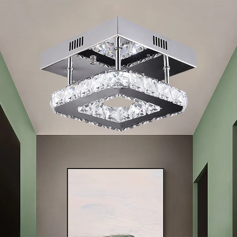 LED vierkante plafondlamp modern goud/roestvrij staal helder gefacetteerde kristallen blokken semi-inbouw wit/warm licht C...