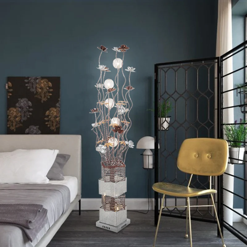 LED-balkvormige gebogen stokvloerverlichting Art Decor Koffie Aluminium Bloom Staande vloerlamp warm/wit licht Clearhalo