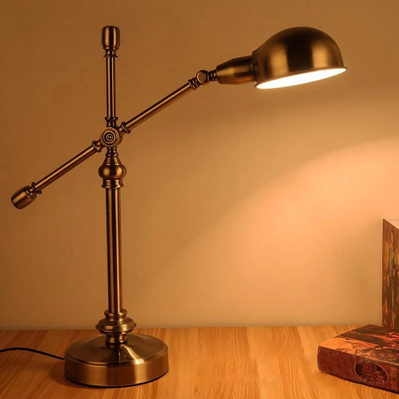 LED-bureaulamp Countryside Dome metalen tafellamp goud met draaibare kruisarm Clearhalo