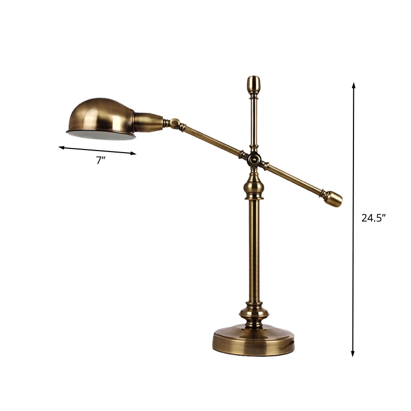 LED-bureaulamp Countryside Dome metalen tafellamp goud met draaibare kruisarm Clearhalo