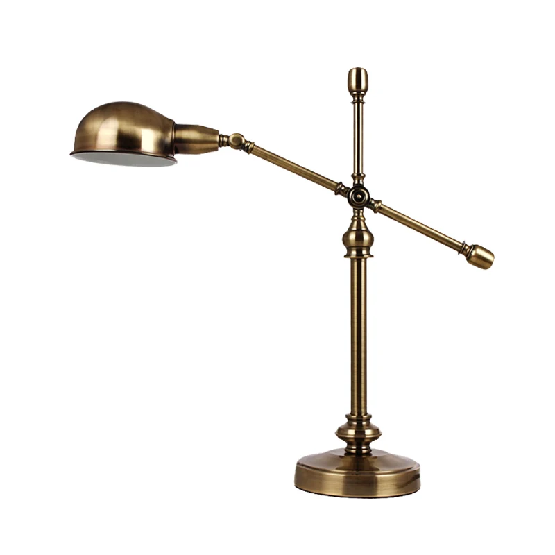 LED-bureaulamp Countryside Dome metalen tafellamp goud met draaibare kruisarm Clearhalo