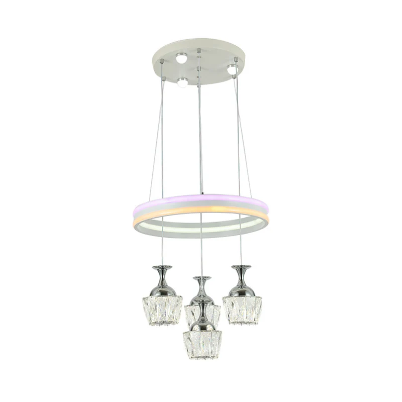 LED-clusterhanger, eenvoudige woonkamer-plafondlamp met hoepelontwerp en wijnglas, helder gefacetteerde kristallen kap Cle...