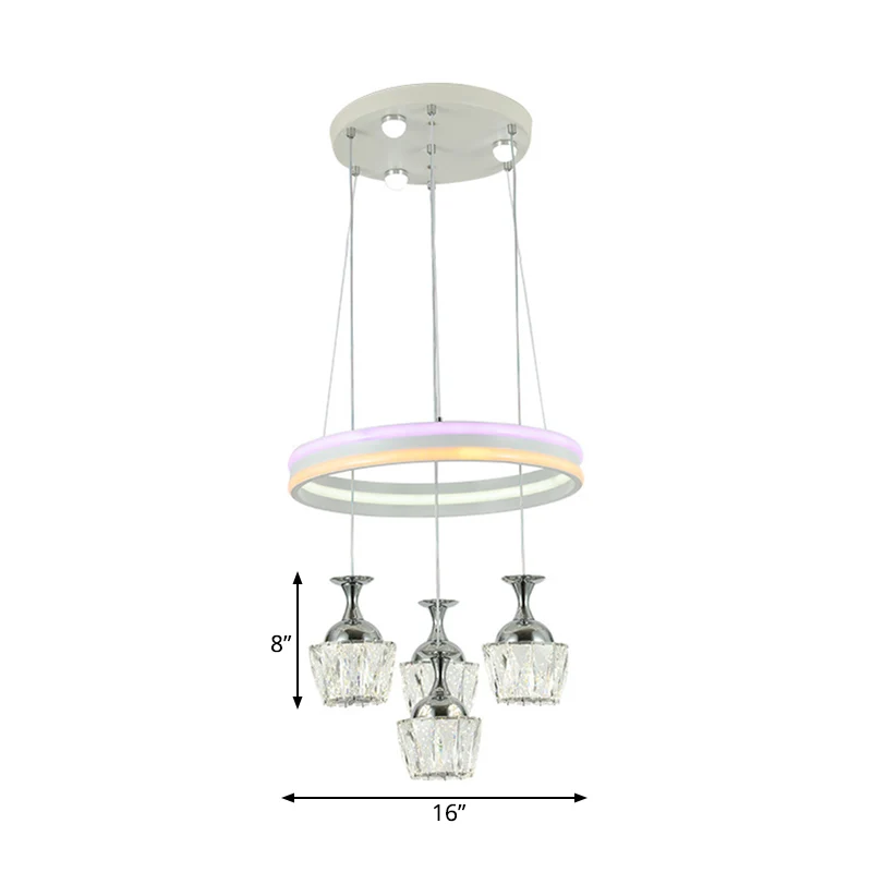 LED-clusterhanger, eenvoudige woonkamer-plafondlamp met hoepelontwerp en wijnglas, helder gefacetteerde kristallen kap Cle...