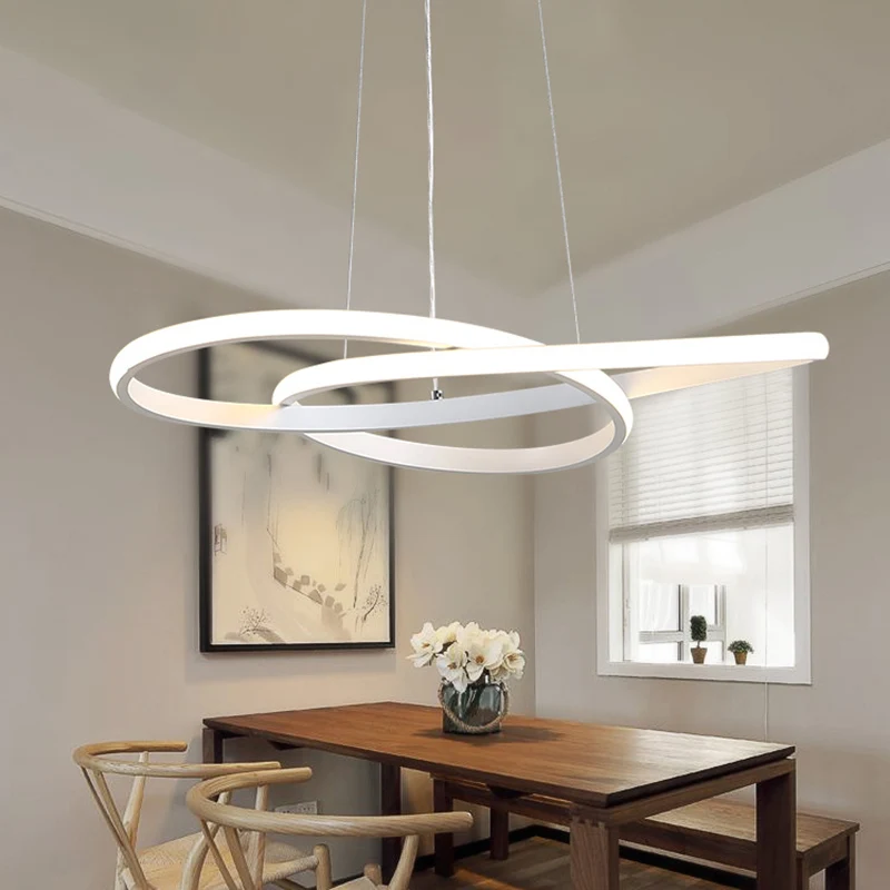 LED-eetkamer hangende plafondlamp met naadloos gebogen acrylkap Witte kroonluchter wit/warm licht Clearhalo