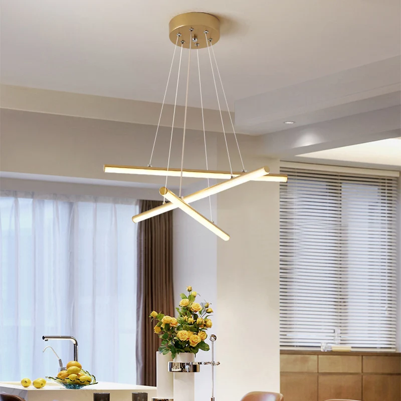 LED-eetkamerkroonluchter met lineaire acrylkap Moderne zwart/gouden hanglamp warm/wit licht Clearhalo