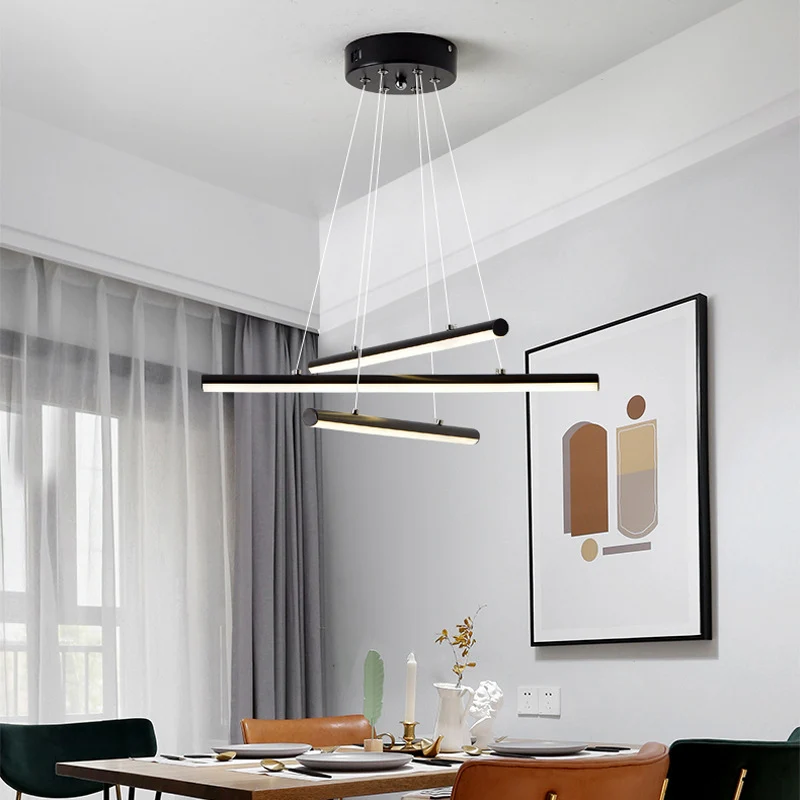 LED-eetkamerkroonluchter met lineaire acrylkap Moderne zwart/gouden hanglamp warm/wit licht Clearhalo