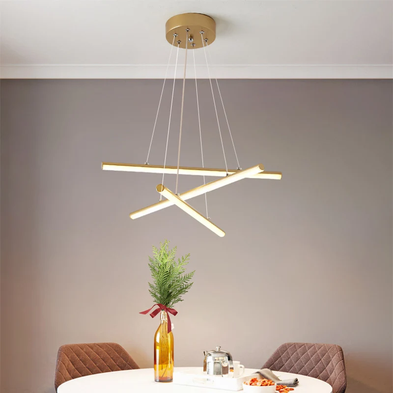 LED-eetkamerkroonluchter met lineaire acrylkap Moderne zwart/gouden hanglamp warm/wit licht Clearhalo