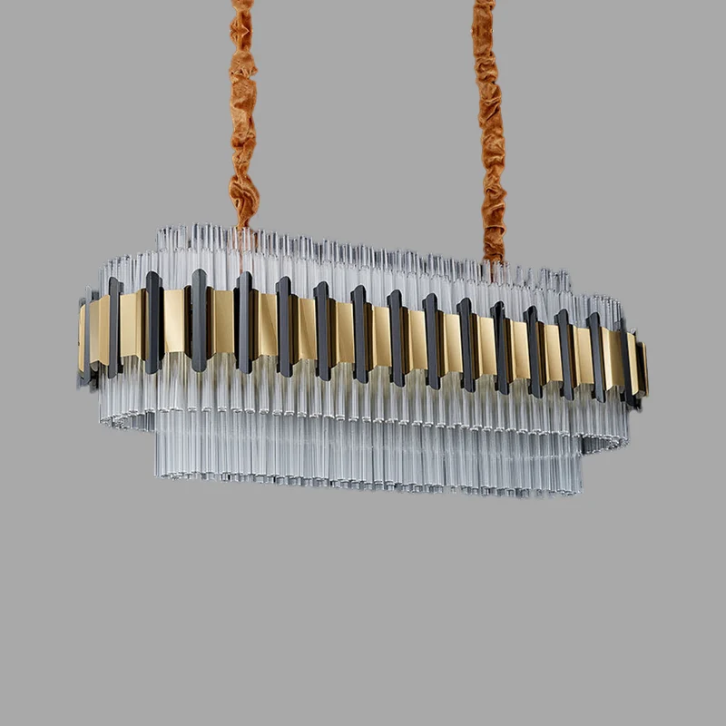 LED-eilandkroonluchter hedendaagse ovale vorm helderglazen buizen hangende plafondlamp goud Clearhalo
