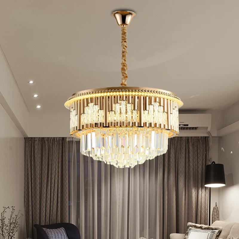LED-hangende kroonluchter moderne stijl gelaagde kristallen staaf hangende verlichting goud voor slaapkamer Clearhalo